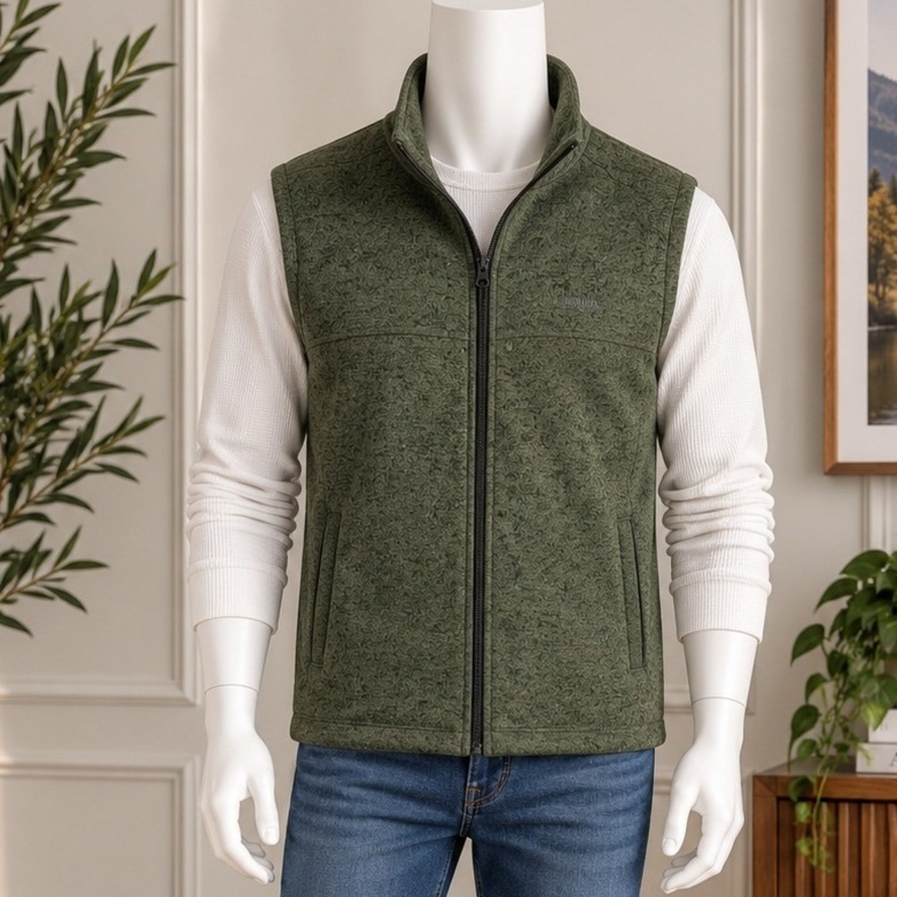 Field & Stream Mens Fleece Vest Sweater Knit Full Zip Green Medium